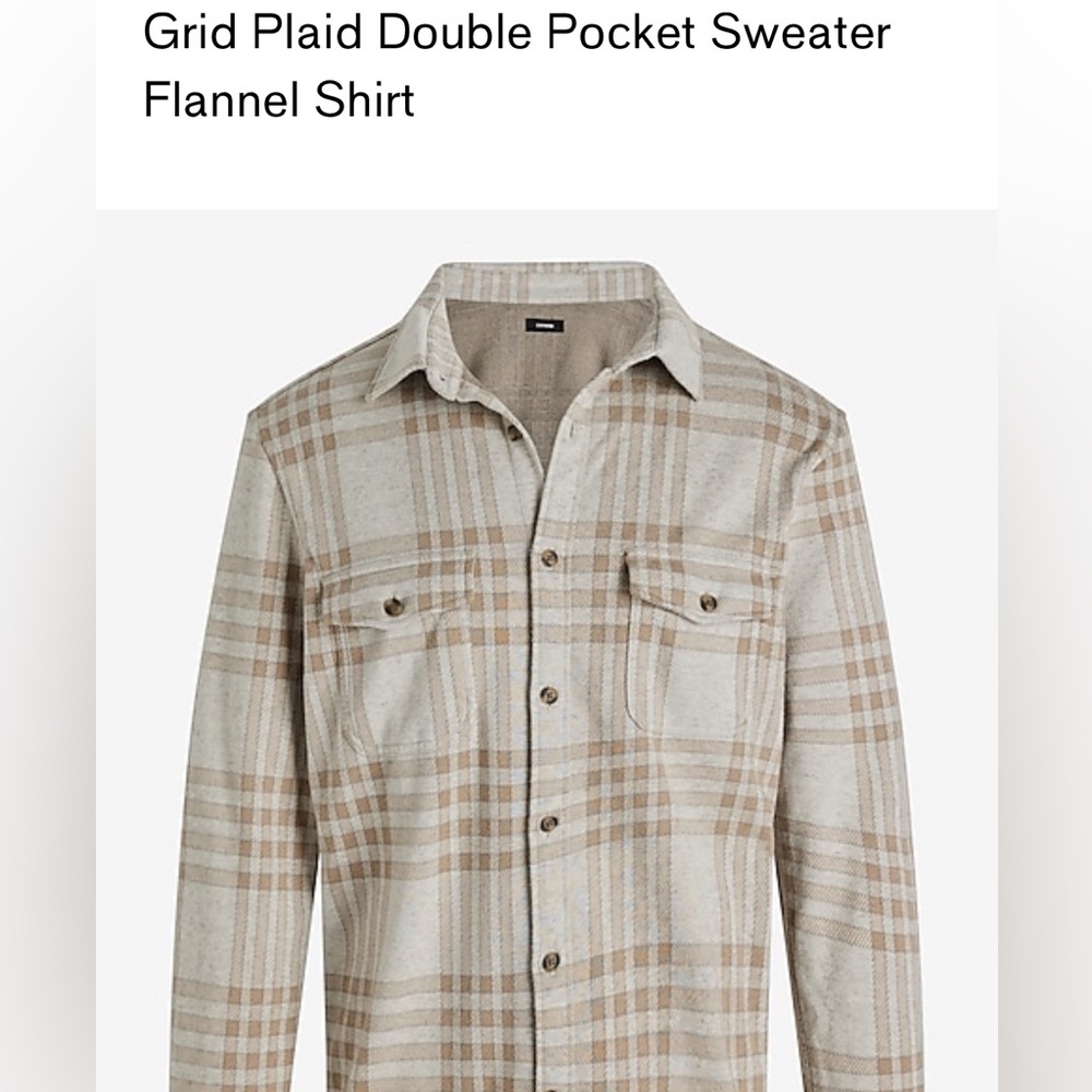NWT EXPRESS Grid Plaid Double Pocket Sweater Flannel Shirt